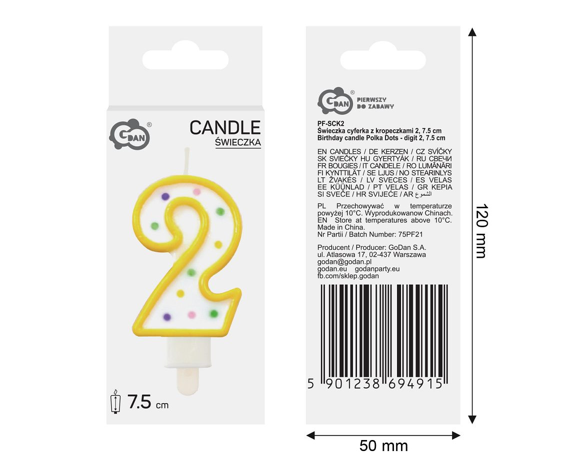 Candle number with dots 2, 8 cm